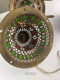 Vintage Middle Eastern Moroccan Pierced Metal Hanging Lantern Vintage Boho Chic