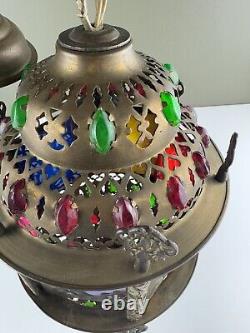 Vintage Middle Eastern Moroccan Pierced Metal Hanging Lantern Vintage Boho Chic