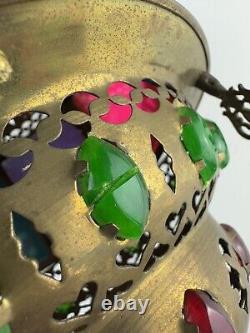 Vintage Middle Eastern Moroccan Pierced Metal Hanging Lantern Vintage Boho Chic