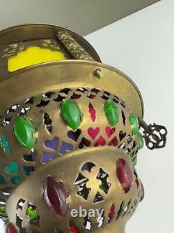 Vintage Middle Eastern Moroccan Pierced Metal Hanging Lantern Vintage Boho Chic