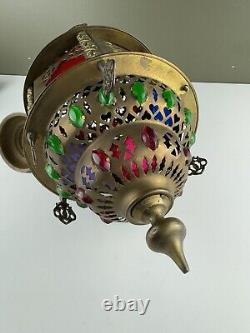 Vintage Middle Eastern Moroccan Pierced Metal Hanging Lantern Vintage Boho Chic