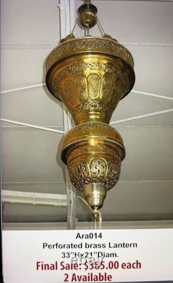 Vintage Moroccan Perforated And Finely Engraved Thick Solid Brass Lantern