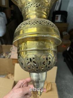 Vintage Moroccan Perforated And Finely Engraved Thick Solid Brass Lantern