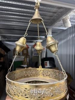 Vintage Moroccan Perforated And Finely Engraved Thick Solid Brass Lantern