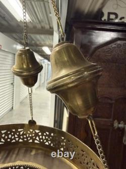 Vintage Moroccan Perforated And Finely Engraved Thick Solid Brass Lantern