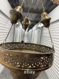 Vintage Moroccan Perforated And Finely Engraved Thick Solid Brass Lantern