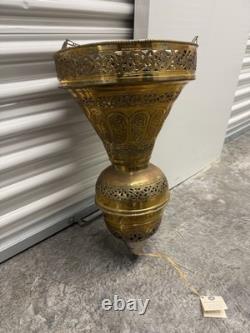 Vintage Moroccan Perforated And Finely Engraved Thick Solid Brass Lantern