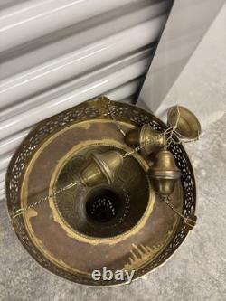 Vintage Moroccan Perforated And Finely Engraved Thick Solid Brass Lantern