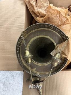 Vintage Moroccan Perforated And Finely Engraved Thick Solid Brass Lantern