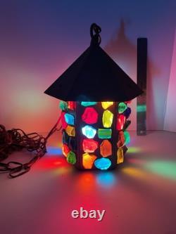 Vintage Multi Colored Leaded Chunky Glass Hanging Swag Pendant Lantern Light
