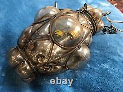 Vintage Murano Bubble Caged Glass Lantern Pendant Hanging Ceiling Light Fixture