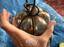 Vintage Murano Bubble Caged Glass Lantern Pendant Hanging Ceiling Light Fixture