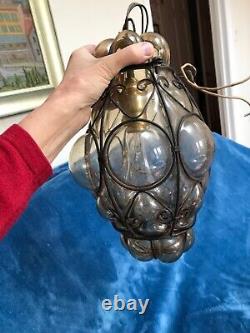 Vintage Murano Bubble Caged Glass Lantern Pendant Hanging Ceiling Light Fixture