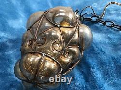 Vintage Murano Bubble Caged Glass Lantern Pendant Hanging Ceiling Light Fixture