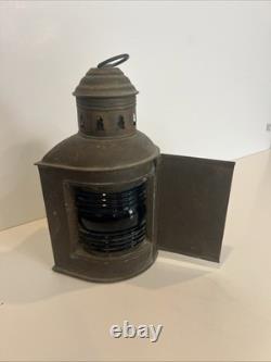 Vintage National Marine Lamp Co. Ship Lantern Fresnel Glass New York Red Blue