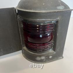 Vintage National Marine Lamp Co. Ship Lantern Fresnel Glass New York Red Blue