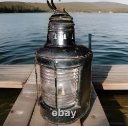 Vintage National Marine Lamp Co. Ship Lantern with Fresnel Glass New York