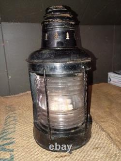 Vintage National Marine Lamp Co. Ship Lantern with Fresnel Glass New York