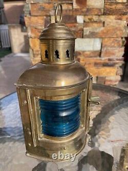 Vintage Nautical Brass Bow Oil Lantern Port and Starboard, Red and Blue