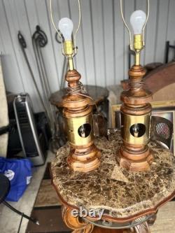 Vintage Nautical Brass Lantern Table Lamps Lot of 2