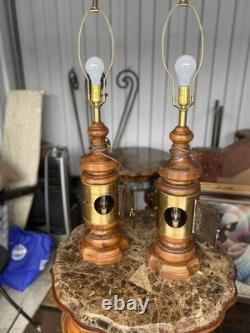 Vintage Nautical Brass Lantern Table Lamps Lot of 2