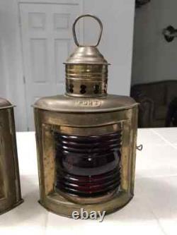 Vintage Nautical Brass Port Lantern & Star Board Oil Lamp Red & Green Maritime