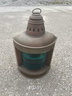 Vintage Nautical Copper Lantern with Green Glass Lens