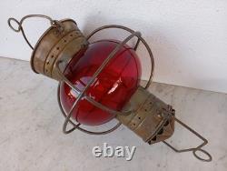 Vintage Nautical Copper Original Onion Lantern Red Globe Light Ship 2 Handles
