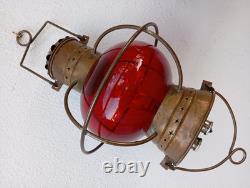 Vintage Nautical Copper Original Onion Lantern Red Globe Light Ship 2 Handles