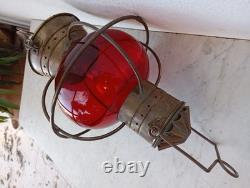 Vintage Nautical Copper Original Onion Lantern Red Globe Light Ship 2 Handles