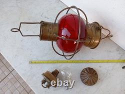 Vintage Nautical Copper Original Onion Lantern Red Globe Light Ship 2 Handles