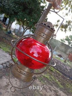 Vintage Nautical Copper Original Onion Lantern Red Globe Light Ship 2 Handles