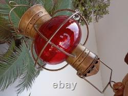 Vintage Nautical Copper Original Onion Lantern Red Globe Light Ship 2 Handles
