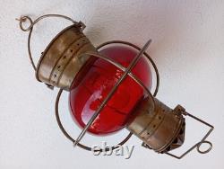 Vintage Nautical Copper Original Onion Lantern Red Globe Light Ship 2 Handles