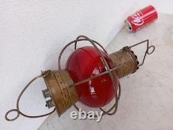 Vintage Nautical Copper Original Onion Lantern Red Globe Light Ship 2 Handles