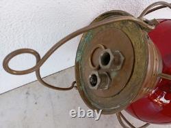Vintage Nautical Copper Original Onion Lantern Red Globe Light Ship 2 Handles