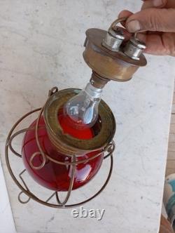 Vintage Nautical Copper Original Onion Lantern Red Globe Light Ship 2 Handles