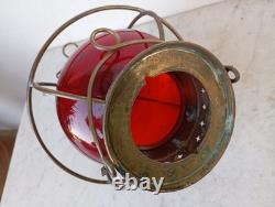 Vintage Nautical Copper Original Onion Lantern Red Globe Light Ship 2 Handles