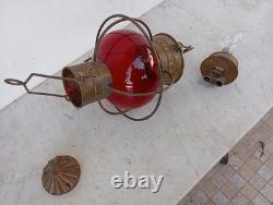 Vintage Nautical Copper Original Onion Lantern Red Globe Light Ship 2 Handles