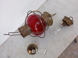 Vintage Nautical Copper Original Onion Lantern Red Globe Light Ship 2 Handles