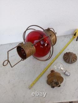 Vintage Nautical Copper Original Onion Lantern Red Globe Light Ship 2 Handles