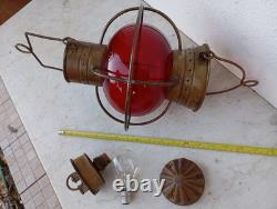 Vintage Nautical Copper Original Onion Lantern Red Globe Light Ship 2 Handles