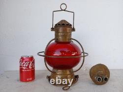 Vintage Nautical Copper Original Onion Lantern Red Globe Light Ship 2 Handles