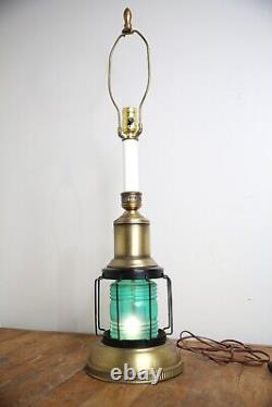 Vintage Nautical Lantern Table Lamp Electric Light Green glass no shade antique