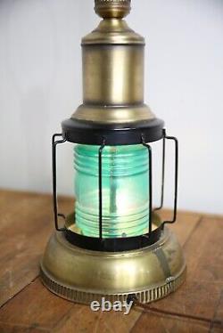 Vintage Nautical Lantern Table Lamp Electric Light Green glass no shade antique