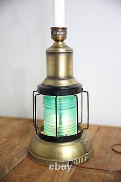 Vintage Nautical Lantern Table Lamp Electric Light Green glass no shade antique