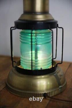Vintage Nautical Lantern Table Lamp Electric Light Green glass no shade antique
