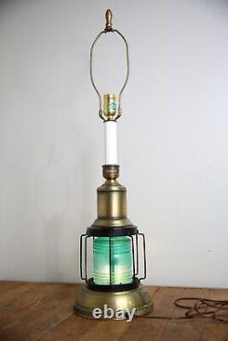Vintage Nautical Lantern Table Lamp Electric Light Green glass no shade antique