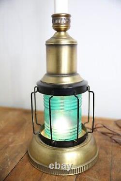 Vintage Nautical Lantern Table Lamp Electric Light Green glass no shade antique