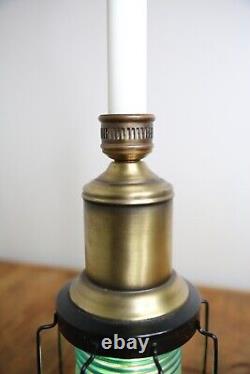 Vintage Nautical Lantern Table Lamp Electric Light Green glass no shade antique